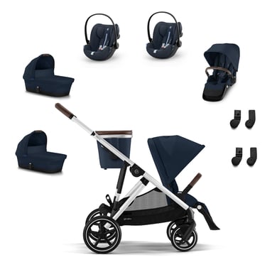 cybex GOLD Zwillingsset Gazelle S Silver Ocean Blue inkl. Kinderwagenaufsatz S Cot Ocean Blue, S Sitzeinheit Silver Ocean Blue, Babyschale Cloud G i-Size Plus Ocean Blue Plus und S Adapter von cybex GOLD