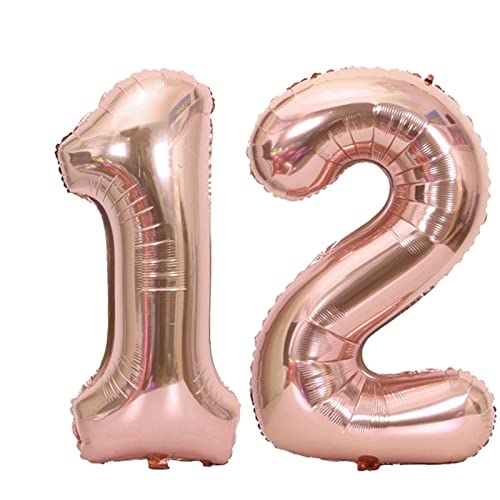 D2D | Party Balloon Zahl 12 XL in Rosé - Größe: 80 cm - Folienballons - Geburtstagdeko - Zahlenballons - Helium Ballons von d2d-needs