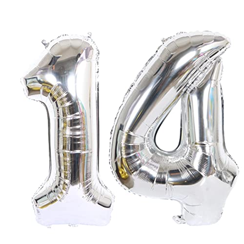 D2D | Party Balloon Zahl 14 XXL in Silber - Größe: 100 cm - Geburtstagdeko - Folienballons - Zahlenballons - Helium Ballons von d2d-needs