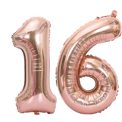 D2D | Party Balloon Zahl 16 XL in Rosé - Größe: 80 cm - Folienballons - Geburtstagdeko - Zahlenballons - Helium Ballons von d2d-needs