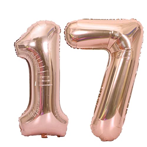 D2D | Party Balloon Zahl 17 XXL in Rosé - Größe: 100 cm - Folienballons - Geburtstagdeko - Zahlenballons - Helium Ballons von d2d-needs