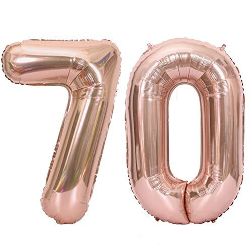 D2D | Party Balloon Zahl 70 XL in Rosé - Größe: 80 cm - Folienballons - Geburtstagdeko - Zahlenballons - Gnadenhochzeit - Helium Ballons von d2d-needs