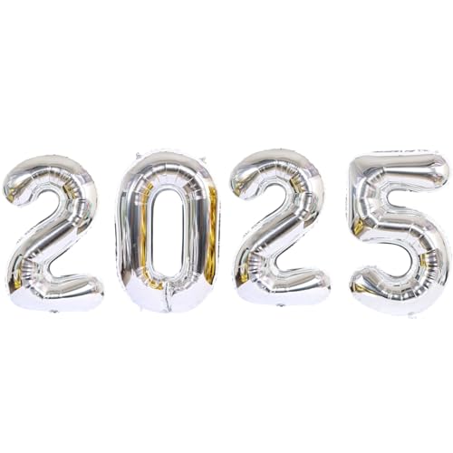 D2D |Silvester 2025 Ballons XL in Silber - Größe: 80 cm - Folienballons - Zahlenballon - Neujahres Party - Helium Ballons von d2d-needs