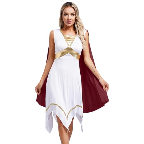 dPois Damen Antike Griechische Göttin Kostüm Kleid Tunika Partykleid Knielang Ärmellos Halloween Fasching Kostüm Burgundy 3XL von dPois