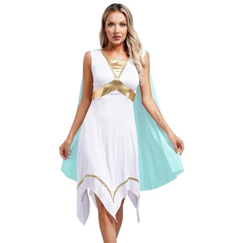 dPois Damen Antike Griechische Göttin Kostüm Kleid Tunika Partykleid Knielang Ärmellos Halloween Fasching Kostüm Hellblau 4XL von dPois