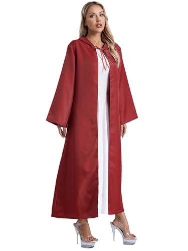 dPois Damen Mittelalter Kapuzenumhang Lange Umhang Mantel Cape mit Kapuze Halloween Steampunk Zauberer Vampir Kostüm Burgundy L von dPois