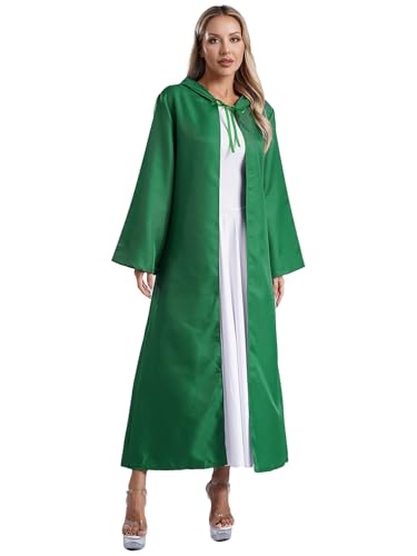 dPois Damen Mittelalter Kapuzenumhang Lange Umhang Mantel Cape mit Kapuze Halloween Steampunk Zauberer Vampir Kostüm Grün XL von dPois