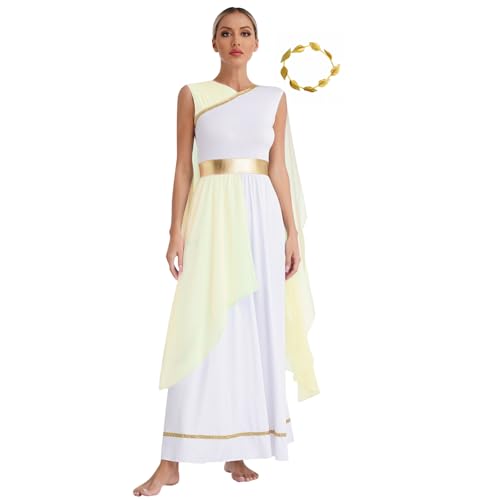 dPois Damen Römische Göttin Kaiserin Kostüm Lange Kleider Gewand Toga Kleid mit Strinband Fasching Karneval Kostüm Sekt XL von dPois