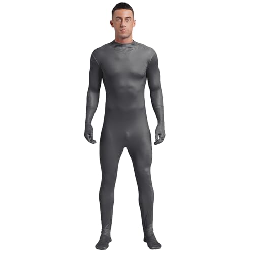 dPois Herren Ganzkörperanzug Zentai Suit Sexy Einteiler Overall Bodysuit Slim Fit Stretch Halloween Fasching Kostüm Kohlengrau 170/S von dPois