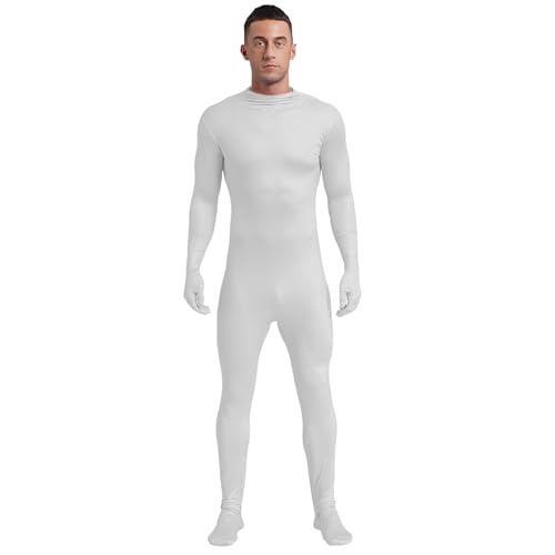 dPois Herren Ganzkörperanzug Zentai Suit Sexy Einteiler Overall Bodysuit Slim Fit Stretch Halloween Fasching Kostüm Weiß 180/M von dPois