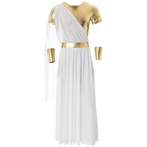 dPois Herren Griechisch Gott Toga Kostüm Lang Toga Tunika Robe mit Armstulpen Erwachsene Halloween Fasching Kaiser Kostüm A Weiß L von dPois