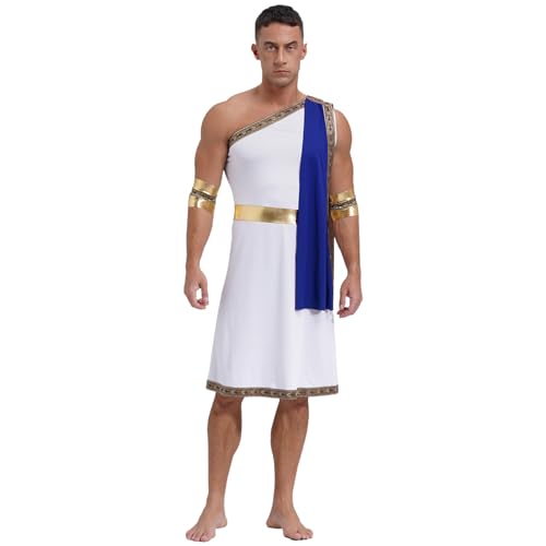 dPois Herren Griechischer Gott Kostüm Römische Kaiser Kostüm Toga Robe mit Gewand Armband Erwachsene Halloween Karneval Kostüm Blau 3XL von dPois