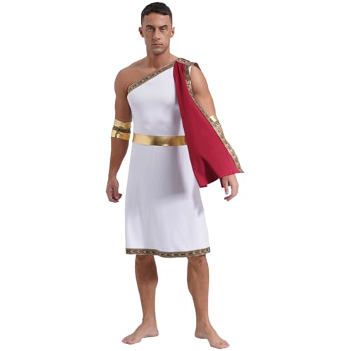 dPois Herren Griechischer Gott Kostüm Römische Kaiser Kostüm Toga Robe mit Gewand Armband Erwachsene Halloween Karneval Kostüm Burgundy 3XL von dPois