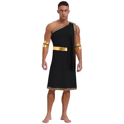 dPois Herren Griechischer Gott Kostüm Römische Kaiser Kostüm Toga Robe mit Gewand Armband Erwachsene Halloween Karneval Kostüm Schwarz L von dPois