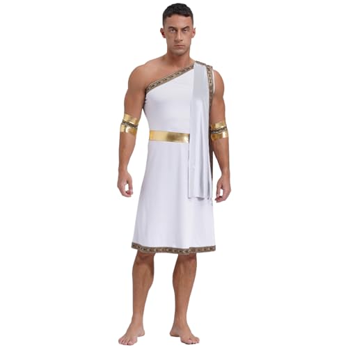 dPois Herren Griechischer Gott Kostüm Römische Kaiser Kostüm Toga Robe mit Gewand Armband Erwachsene Halloween Karneval Kostüm Weiß 3XL von dPois