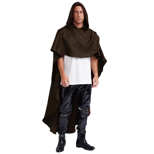 dPois Herren Mittelalter Umhang mit Kapuze Lange Cape Poncho Robe Asymmetrisch Renaissance Wikinger Kostüm Halloween Fasching Kostüm Kaffee L von dPois