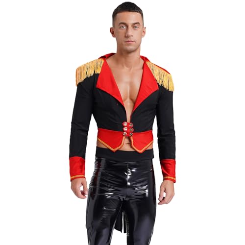 dPois Herren Zirkus Kostüm Frack Jacke Gehrock Kurz Mantel Langarm Oberteil mit V-Ausschnitt Halloween Fasching Mottoparty Kostüm Schwarz 3XL von dPois