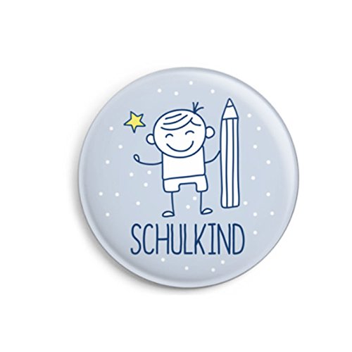 dabelino | Button Schulkind: Junge mit Karte zur Einschulung: Ø 32 mm (Anstecker/Pin) von dabelino