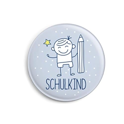 dabelino | Button Schulkind: Junge mit Karte zur Einschulung: Ø 32 mm (Anstecker/ Pin) von dabelino