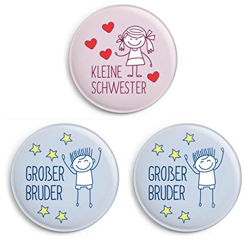 dabelino | Button-Set (Ø 32mm): 1x Kleine Schwester/ 2X Großer Bruder (Anstecker/Pin) von dabelino