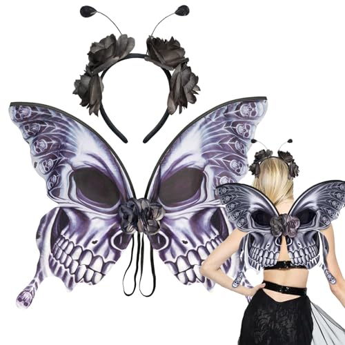 dancepandas Engelsflügel Schwarz,70CM Schwarz Flügel Mädchen Feenflügel Halloween Damen Schmetterling Kostüm und Haarband für Kostümparty, Rollenspiel, Cosplay von dancepandas