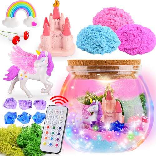 dashfor Licht-Up Einhorn Terrarium Geschenke für Mädchen, DIY Einhorn Terrarium Bastelset mit Timing Fernbedienung und farbigen Lichtern - Mädchen Geburtstag Weihnachts Geschenk Alter 5 6 7-13 von dashfor