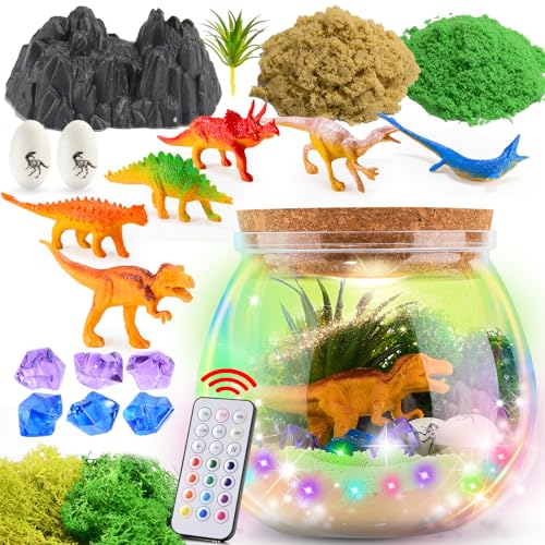 dashfor Licht-up Dinosaurier Terrarium Kit für Kinder, DIY Dino Terrarium Crafts Kit mit Timing-Fernbedienung und farbigen Lichtern - Dinosaurier Spielzeug 4 5 6 7 8+ Jahr von dashfor