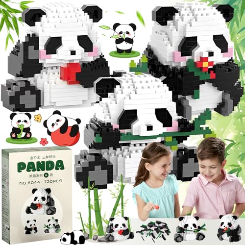 dcas 3 In1 Panda Bausteine Set, Panda Bausteine Modell, Panda Ideas Micro Bausteine, Klemmbausteine Tiere Set, Panda Tier Building Block Für Kinder, Mini Niedlich Panda Bricks (720 Partikel) von dcas