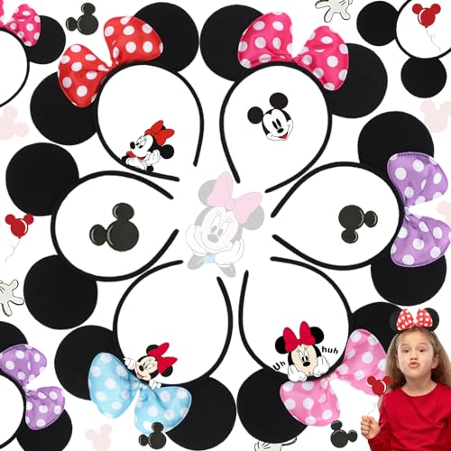 6 Stück Mausohren Stirnband, Mouse Ohren Disney Ohr-Stirnband, Cartoon Maus Ohren, Cartoon Maus Ohren Mit Sechs Weißen Punkten, Geeignet für Geburtstage, Karnevalsfeiern(Sechs Farben) von dcas