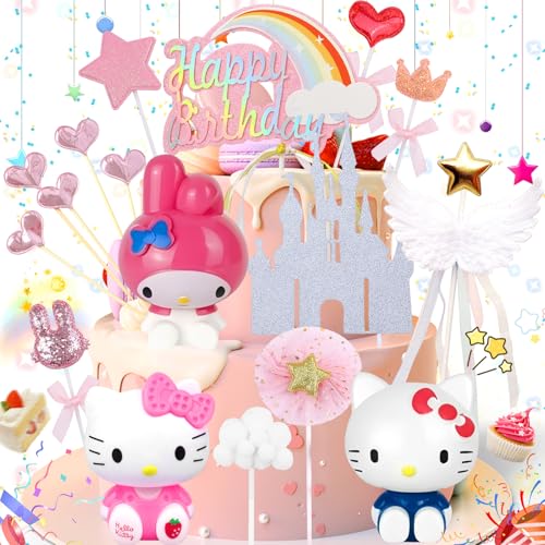 dcas dcas 17 Stücke Niedlich Kätzchen Kuchen Dekoration, Cartoon Thema kitty Kuchen Dekoration, Tortendeko FüR Katze Cake Topper, Macaron Kuchen Deko für Kinder von dcas