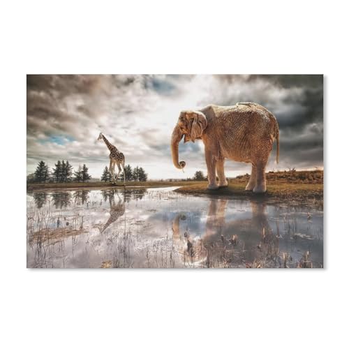 Karton puzzle 1000 Stück，See, Wasserspiegelung, Elefant, Giraffe，Lernspielzeug Für Erwachsene Geburtstagsgeschenk（38x26cm）-A151 von dcobs