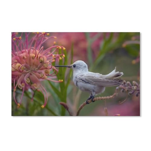 Kolibri, weiße Federn, Blumen，Puzzle 1000 Teile für Erwachsene, Klassische Puzzle Puzzle Schwierig für Kid Surprise Birthday für Family Home Decor Art Puzzle（38x26cm）-203 von dcobs