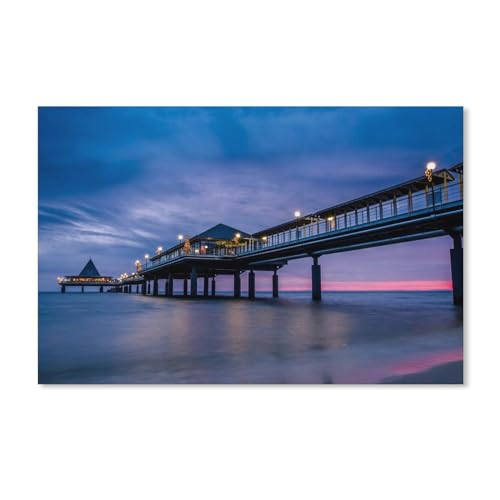 Meer, Strand, Pier, Brücke, Nacht, Lichter，Puzzles 1000 Teile für Erwachsene, Klassische Puzzle Kinder Puzzle Herausfordernde Und Schwierige Rätsel für Erwachsene Und Jugendliche（38x26cm）-56 von dcobs