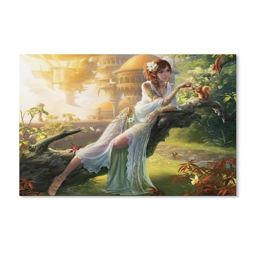 Papier puzzle Puzzle 1000 Stück，Kunst-Fantasie-Mädchen, fütterndes Eichhörnchen, Garten, Schmetterling，Puzzles Lernspielzeug Für Erwachsene Geburtstagsgeschenk Home Decoration（52x38cm）-101 von dcobs