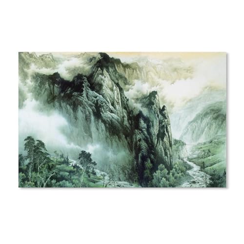 Puzzle 1000 Teile，Chinesische Tuschemalerei mit Bergen und Flüssen，Wood Adult Toys Dekompressionsspiel（50x70cm）-A17 von dcobs