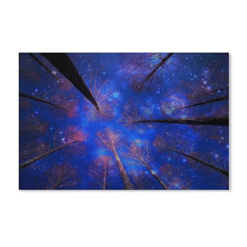 Puzzle 1000 Teile，Winterschnee, Himmel, Nacht, Bäume, Blau，Wood Adult Toys Dekompressionsspiel（38x26cm）-A90 von dcobs