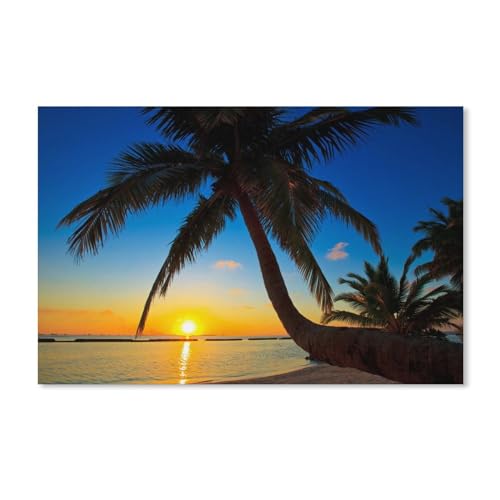 Puzzles 1000 Stück Holz Montage Bild，Sonnenuntergang, Strand, Meer, Palme，Erwachsene Spiele Lernspielzeug（75x50cm）-7 von dcobs