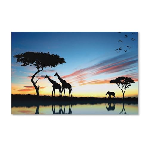 Puzzles 1000 Teile für Erwachsene，Giraffe und Elefant bei Sonnenuntergang，Klassische Puzzle Teenager Jungen Mädchen Puzzle Lustige Familienpuzzles In Premium-Qualität Zum Geburtstag（38x26cm）-A123 von dcobs