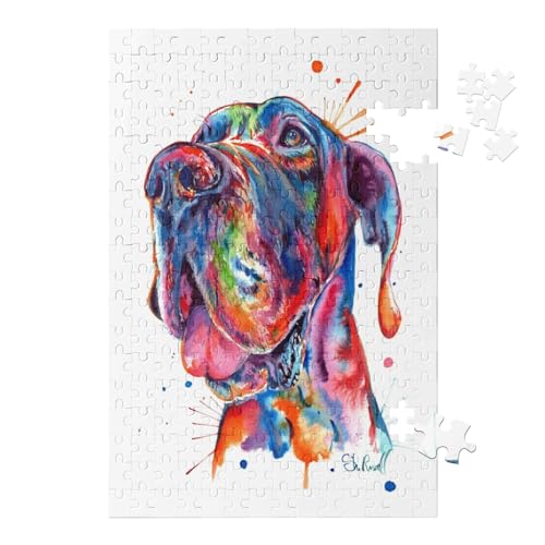 Puzzles Mit 1000 Teilen Puzzles Aus Papier，Aquarell Deutsche Dogge Hund，Puzzle 1000 Teile Für Erwachsene Lustige Kreative DIY-Spielzeuggeschenke Für Mädchen Und Jungen（52x38cm）-347 von dcobs