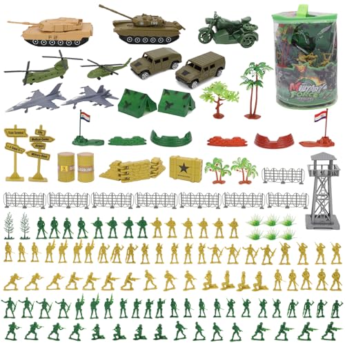 deAO 150 Teiliges Armee Militär Verteidigungseinheitsspielset, Soldatenspielfiguren Militärspielset figurenmilitär Waffen Set Spielsoldaten Figuren Spielzeug Panzer für Jungen Mädchen von deAO