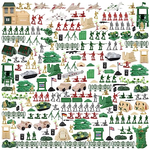 deAO 303 Militär Spielset mit Soldaten, Militärfiguren, Tanks, Flugzeugen, Flaggen, Aufbewahrungstasche und Schlachtzubehör von deAO