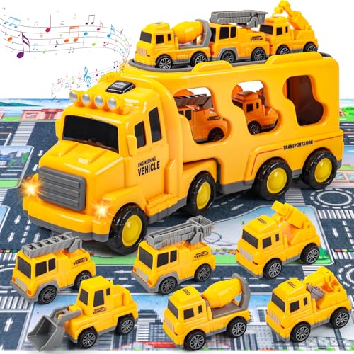 deAO 7 IN1 BAU-LKW für 3 4 5 6 Jahre alt, Träger Transport LKW für Kinder mit Geräuschen und Lichtern, 6 Mini-Autos und 1 Karte, Weihnachten Geburtstag Geschenk Kinder Spielzeug deAO 7 IN1 BAU-LKW für 3 4 5 6 Jahre alt, Träger Transport LKW für Kinder mit Geräuschen und Lichtern, 6 Mini-Autos und 1 Karte, Weihnachten Geburtstag Geschenk Kinder Spielzeug von deAO