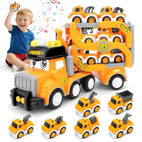 deAO Autotransporter LKW Spielzeug mit Licht und Ton, Transport Truck Autos Spielset mit 6 Auto, Faltbare Rennstrecke Truck Spielzeug Träger LKW Baustellenfahrzeuge Set Alter 3 deAO Autotransporter LKW Spielzeug mit Licht und Ton, Transport Truck Autos Spielset mit 6 Auto, Faltbare Rennstrecke Truck Spielzeug Träger LKW Baustellenfahrzeuge Set Alter 3 von deAO
