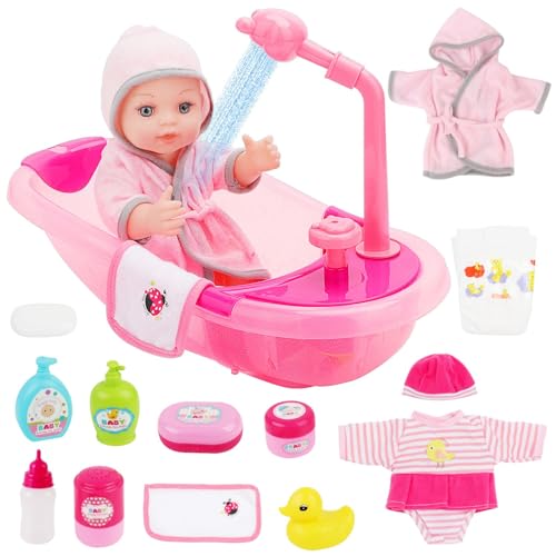 deAO Baby Puppe mit Badewanne und Zubehör, 30cm Badepuppe mit Funktionierender Dusche Wasserpumpe mit Puppenzubehör, Spielzeug Badewanne für Kinder ab 3 Jahren Geschenk für Mädchen deAO Baby Puppe mit Badewanne und Zubehör, 30cm Badepuppe mit Funktionierender Dusche Wasserpumpe mit Puppenzubehör, Spielzeug Badewanne für Kinder ab 3 Jahren Geschenk für Mädchen von deAO
