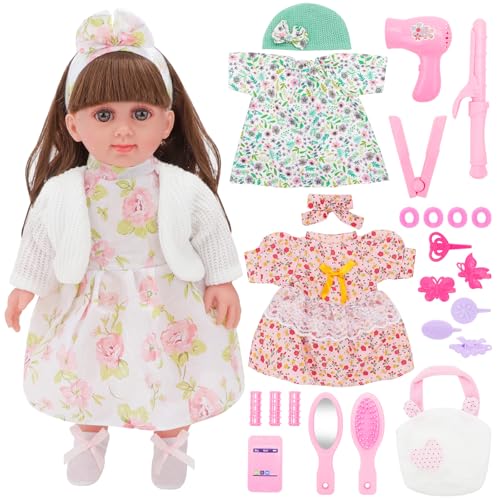 deAO Baby Puppen Sister 36CM, Puppe mit Langen Haaren, Babypuppen-Spielset mit 3 Sets Puppenkleidung, Kammzubehör, Haarband und Handtasche, Puppe Spiel Set, Geburtstagsgeschenke für Mädchen ab 3 Jahre deAO Baby Puppen Sister 36CM, Puppe mit Langen Haaren, Babypuppen-Spielset mit 3 Sets Puppenkleidung, Kammzubehör, Haarband und Handtasche, Puppe Spiel Set, Geburtstagsgeschenke für Mädchen ab 3 Jahre von deAO