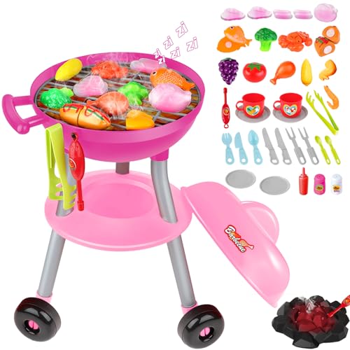 deAO Küchen-Spielzeugsets, Kinder Grill Spielzeug, BBQ Grill Spielzeug Küche Zubehör, Realistisch BBQ Grill Set mit Essensdampfeffekt, Soundeffekte, Farbewechselndes Spielzeugessen ab 3 Jahren von deAO