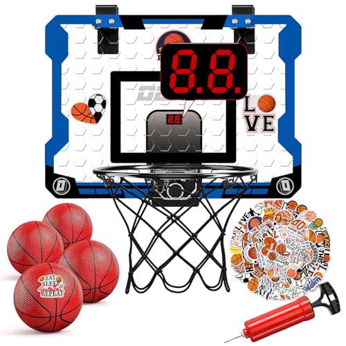 deAO Basketballkorb Indoor, Mini Hoop für Kinder mit 4 Basketball, Elektronische Anzeigetafel, 50 PCS Basketball Cartoon Aufkleber, Mini Basketballkorb fürs Zimmer für Jungen Mädchen von deAO