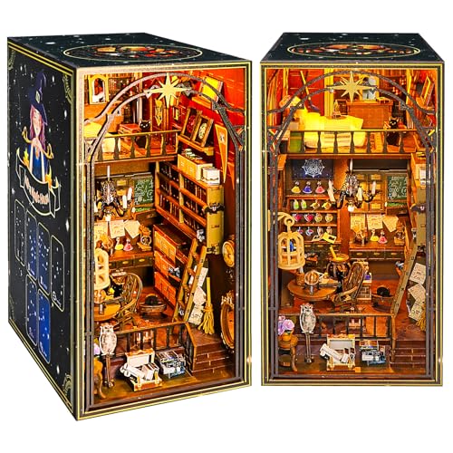 deAO Book Nook Kit, DIY Holz Puzzle Miniatur House Detective Agency mit Möbeln und Led Lampe, 3D Puppenhaus Modellbausätze für Kinder 10+, Erwachsene, Leicht zu Bauen Buchstütze Deko von deAO