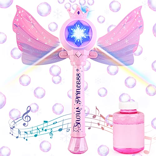 deAO Bubble Machine, Elektrische Zauberstab Seifenblasenmachine mit Musik & Licht,Prinzessin Bubble Stick für Mädchen,Seifenblasenspielzeug mit Seifenblasen Flüssigkeit,Weihnachten Geburtstag Geschenk von deAO