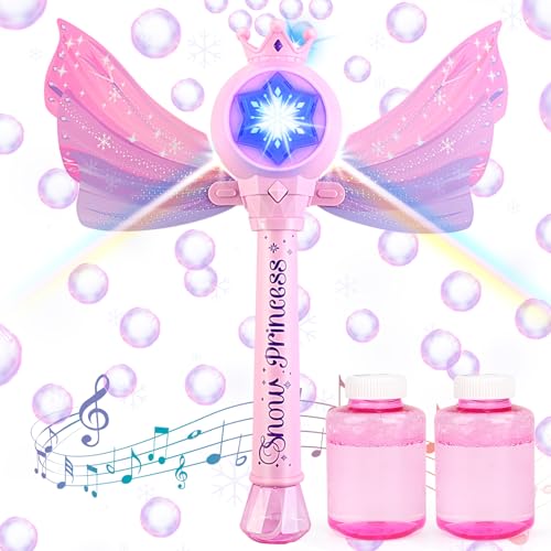 deAO Bubble Machine, Elektrische Zauberstab Seifenblasenmachine mit Musik & Licht,Prinzessin Bubble Stick für Mädchen,Seifenblasenspielzeug mit Seifenblasen Flüssigkeit,Weihnachten Geburtstag Geschenk von deAO